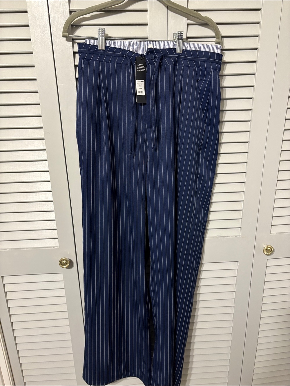 Fashion Nova Navy Pinstripe Drawstring Trousers